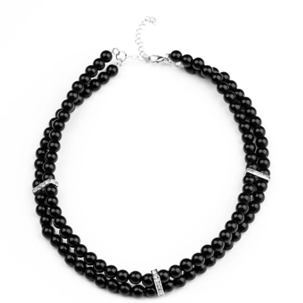 Paparazzi Black Beaded Necklace with Silver Highlights
